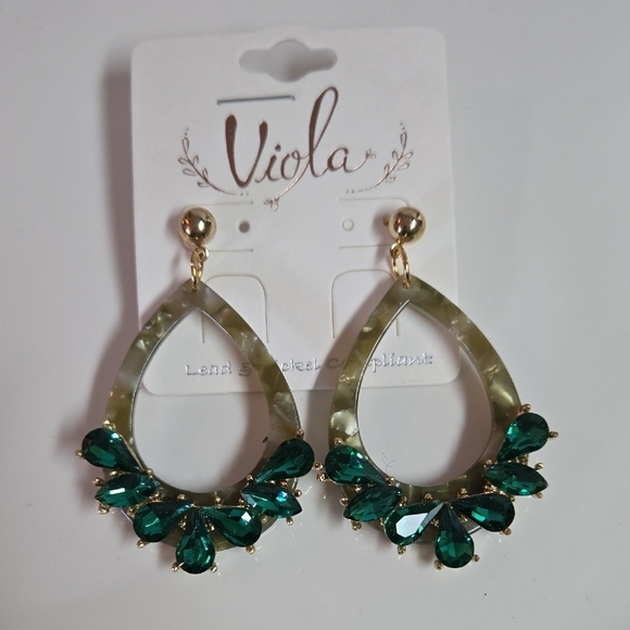 Viola Jewelry - Viola Gold and Green Teardrop Earrings